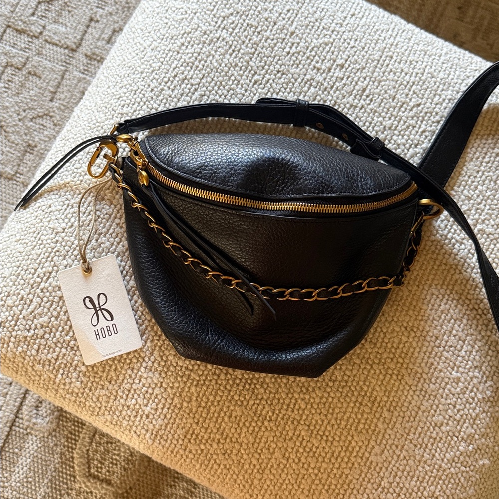 New HOBO Black pebbled soft Leather Chain Bag SLing belt bag purse crossbody - Picture 7 of 9